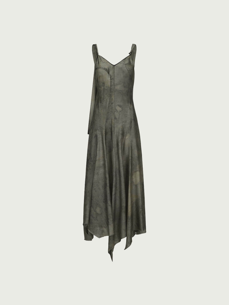 Moss Green Twist Cutout Printed Dress