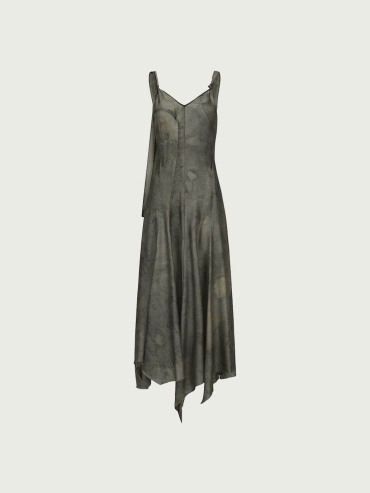 Moss Green Twist Cutout Printed Dress