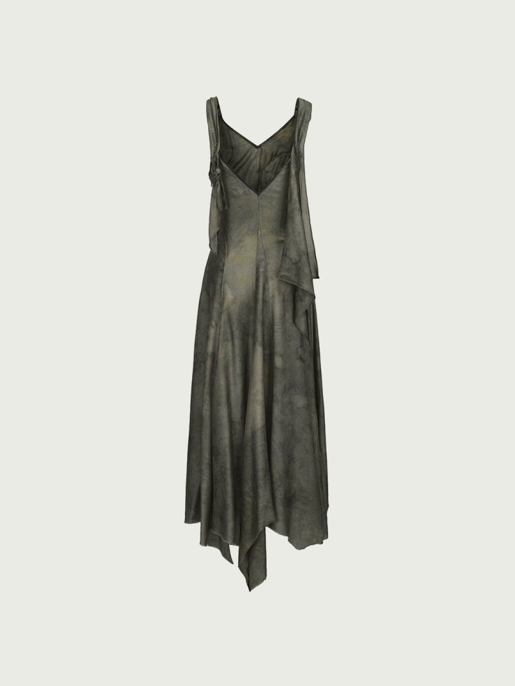 Moss Green Twist Cutout Printed Dress