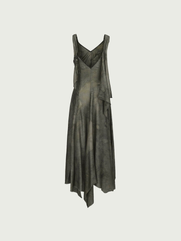 Moss Green Twist Cutout Printed Dress