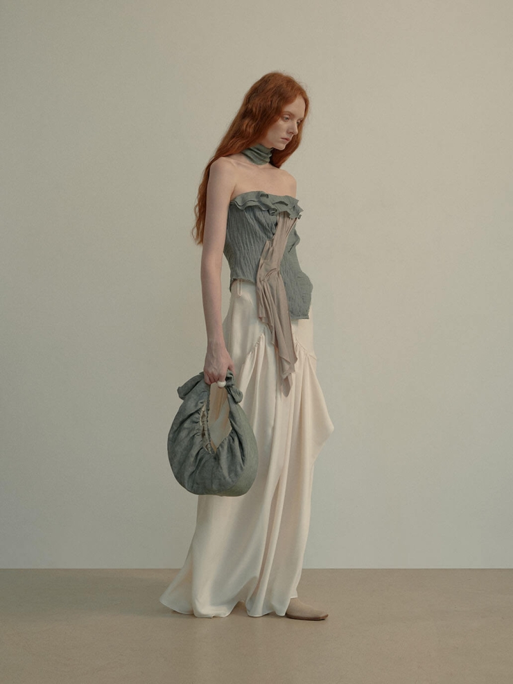 Slate Blue Frilled Overlay Strapless Top