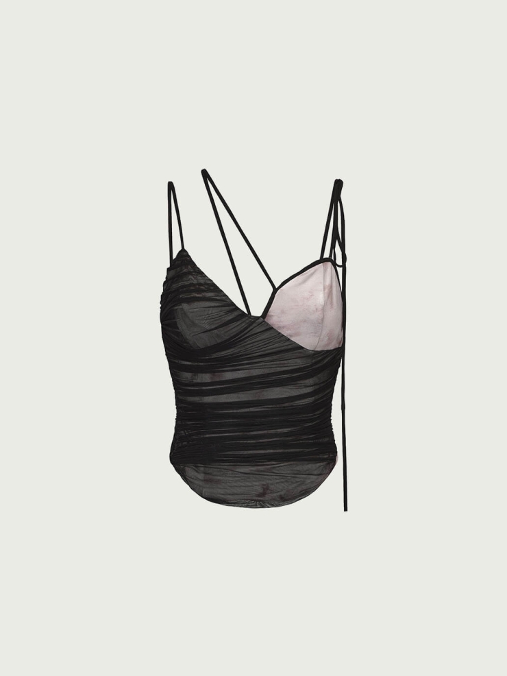 Black Stretch Print Ruched Camisole