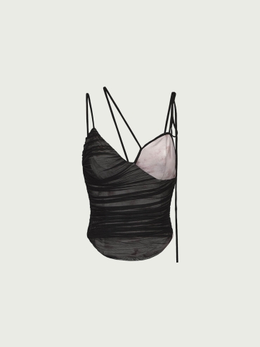 Black Stretch Print Ruched Camisole
