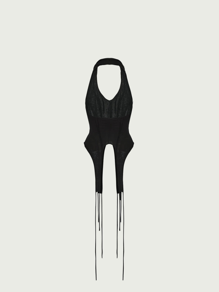 Black Irregular Cut Halter Top
