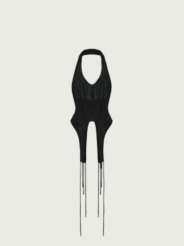 Black Irregular Cut Halter Top