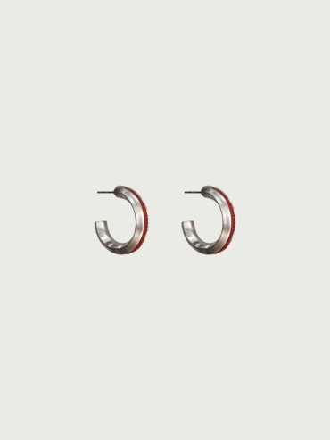Silver Red Leather Line Inlaid Earrings