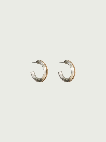 Silver Light Brown Leather Line Inlaid Earrings
