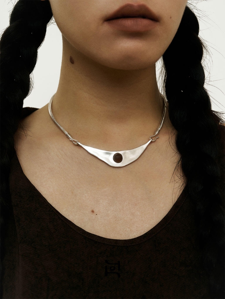 Silver Orbit Curve Necklace