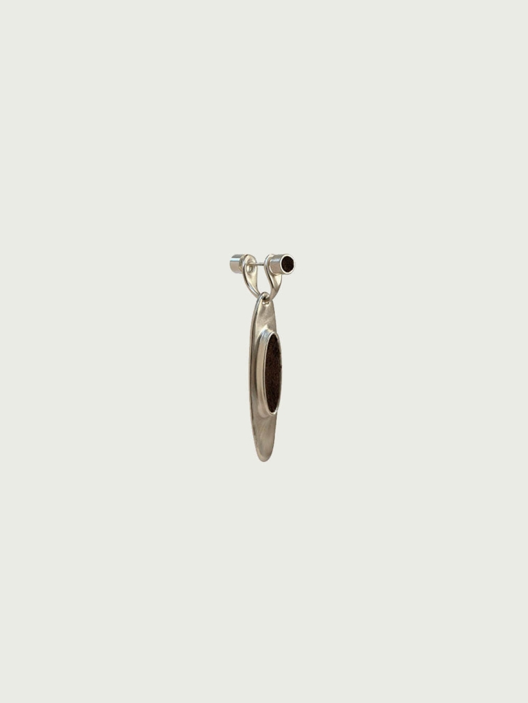Silver Calf Leather Inlaid Pendant Earring- Single