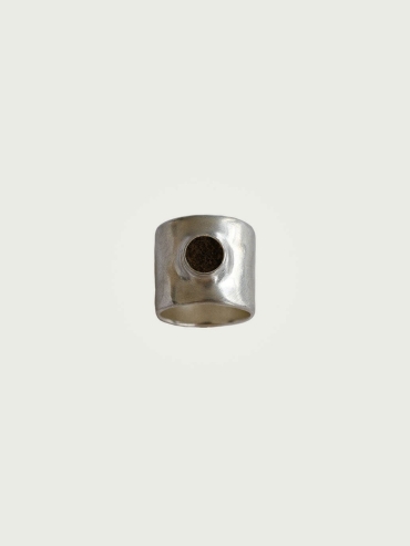 Silver Calf Leather Inlaid Wide Ring