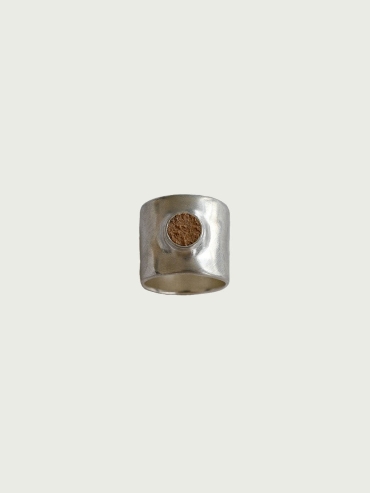 Silver Camel Leather Inlaid Wide Ring