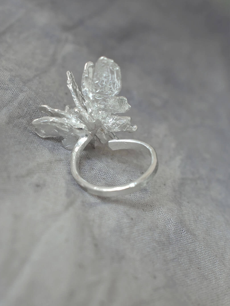 Silver Pearl Butterfly Ring