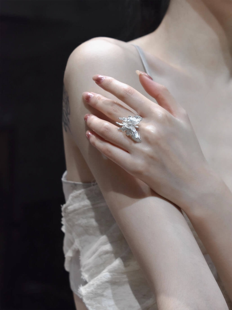 Silver Pearl Butterfly Ring