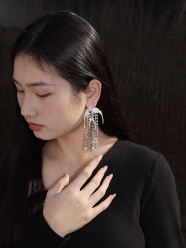 Silver Swallow Earring - Single