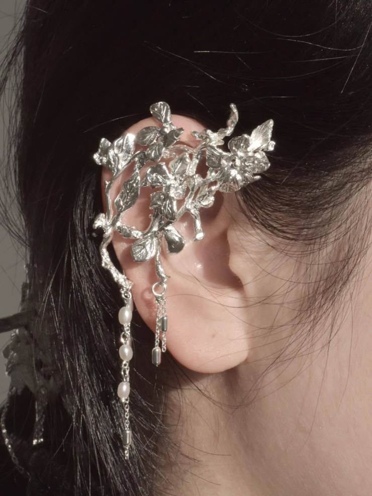 Silver Floral Vine Ear Cuff