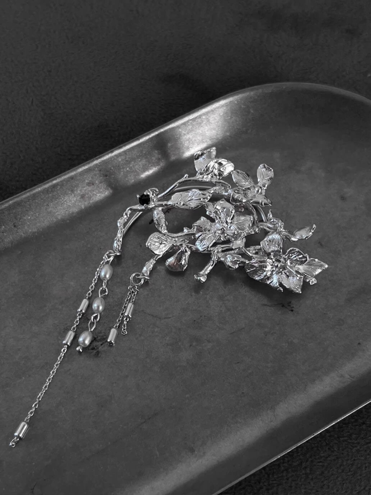 Silver Floral Vine Ear Cuff