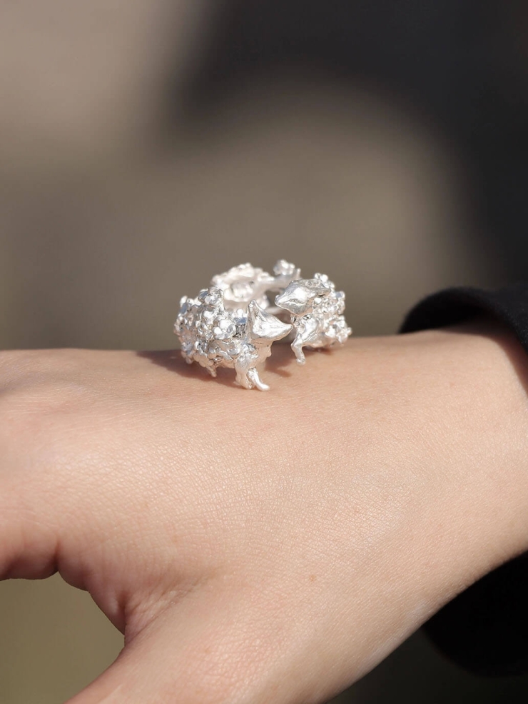 Silver Fox in Bloom Ring