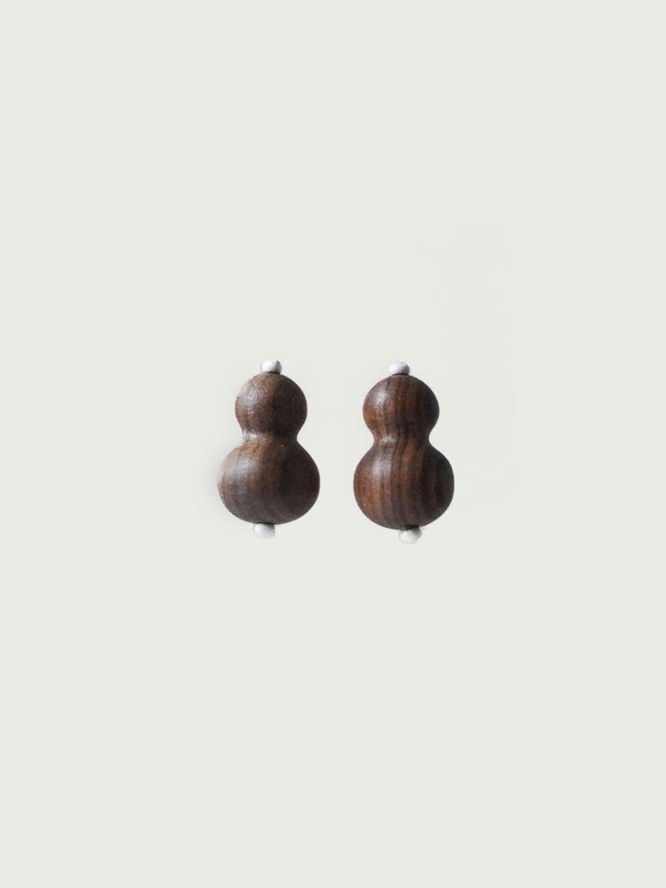 Wishful Gourd, Medium Zebra Wood Sterling  Silver Stud Earrings