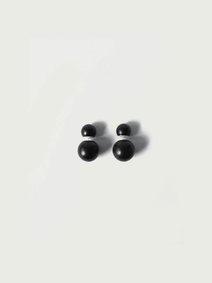 Compounded Large  Orb  Earrings in  Ebony  Wood
