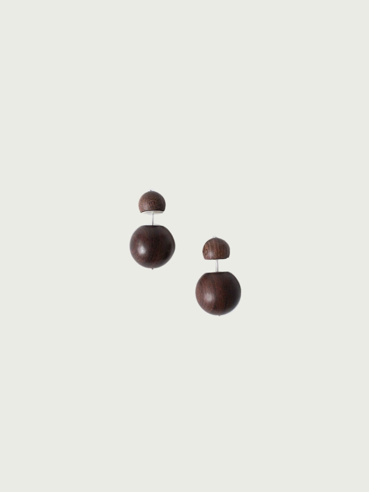 Compounded Small  Orb  Earrings in  Zebra  Wood