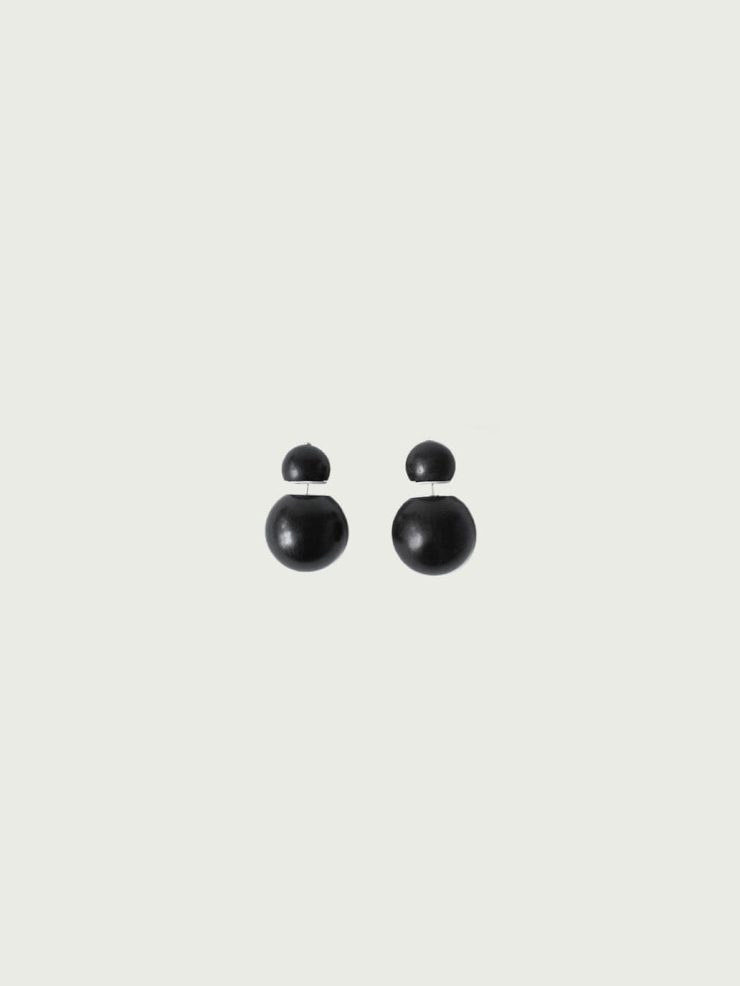 Compounded Small  Orb  Earrings in  Ebony  Wood