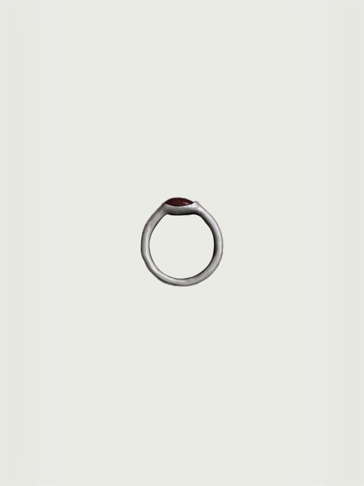 Silver and red dusk amber ring