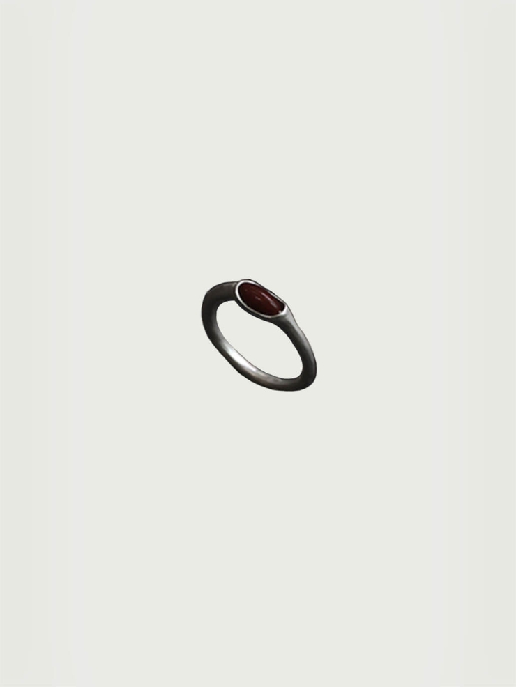 Silver and red dusk amber ring