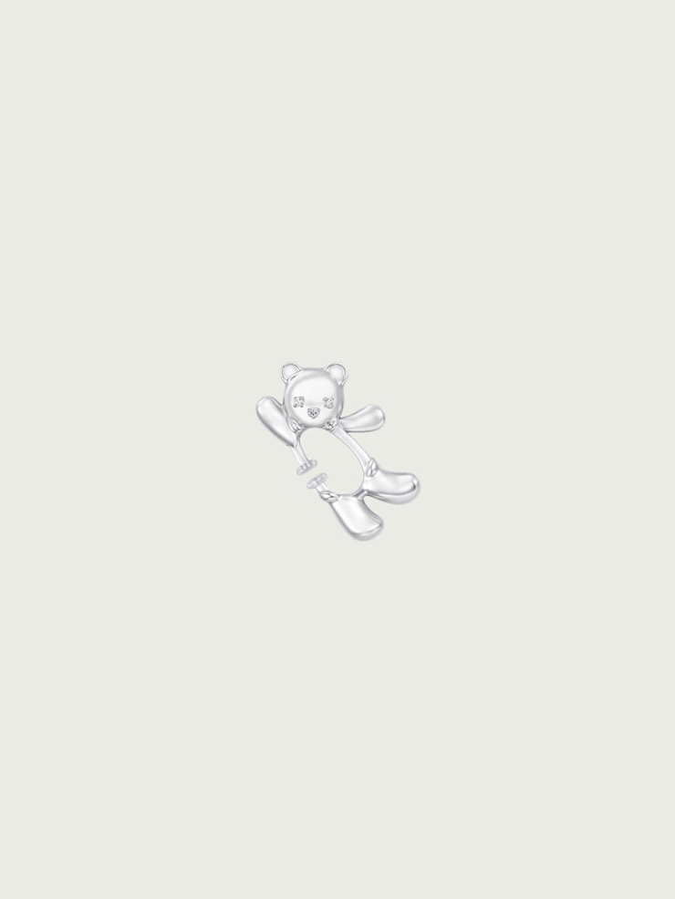 Silver Waving Bear Spring Ear Cuff- Single Left