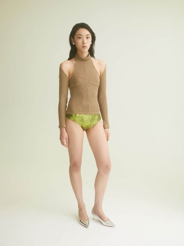 Khaki Two-Piece Fitted Knit Top