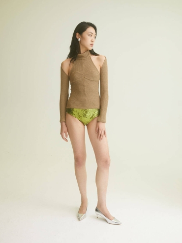 Khaki Two-Piece Fitted Knit Top
