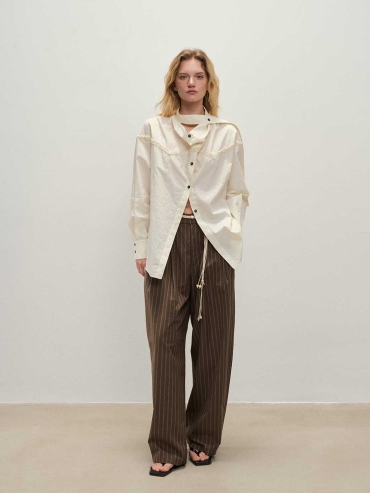 Beige Textured Long-Sleeve Shirt