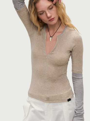 Grey Patchwork Tops