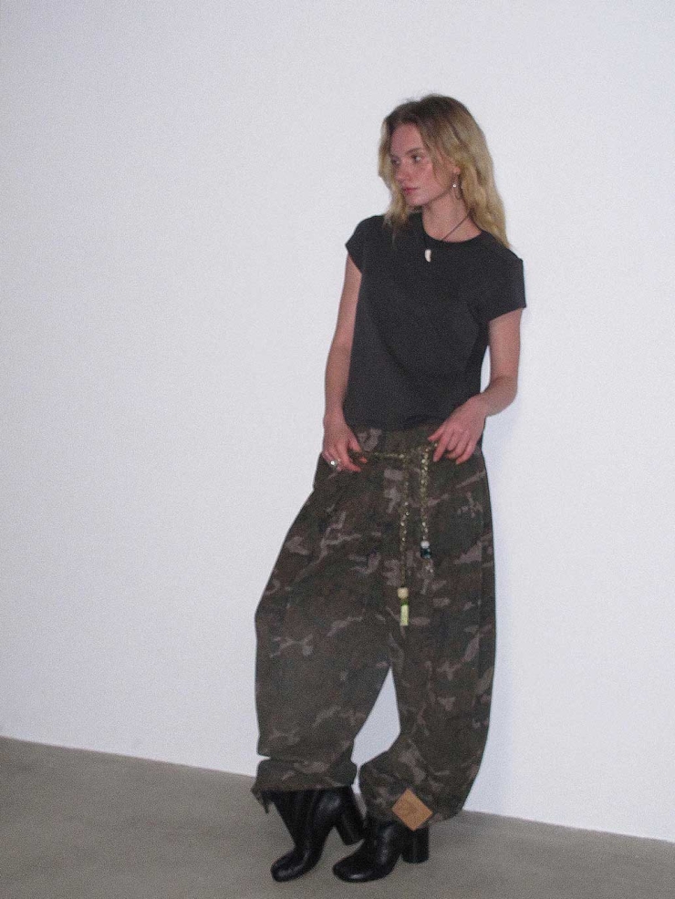 Camouflage Washed  Wide-Leg Cargo Pants