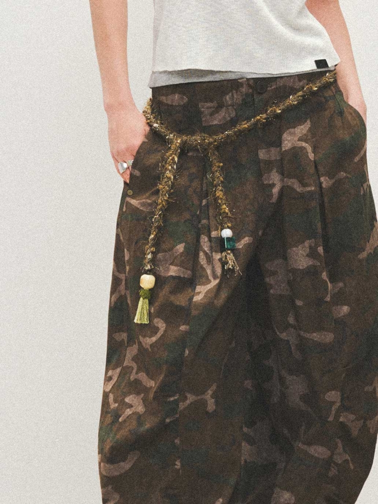Camouflage Washed  Wide-Leg Cargo Pants