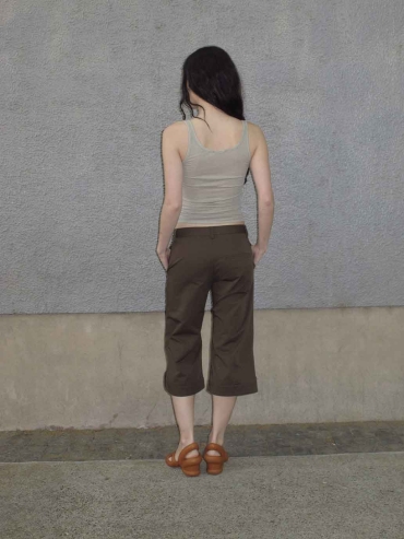 Brown Straight-Leg Cropped Pants