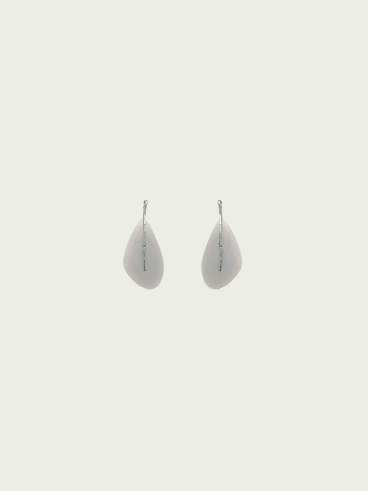Silver Small Leaf Earrings with Grey Agate