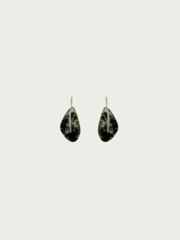 Silver Small Leaf Earrings with Moss Agate