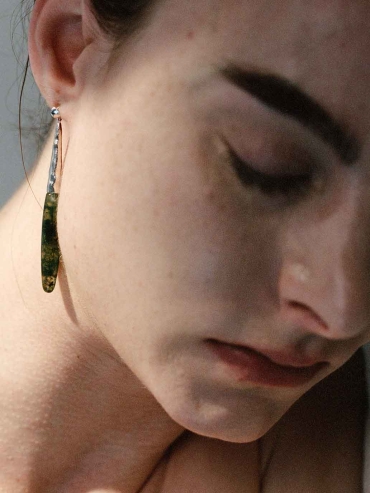 Silver Heirloom Earrings with Moss Agate