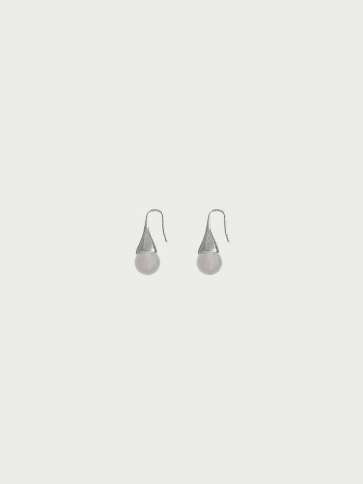 Silver Drip Hoops with Grey Agate