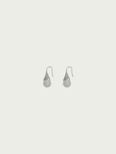 Silver Drip Hoops with Grey Agate