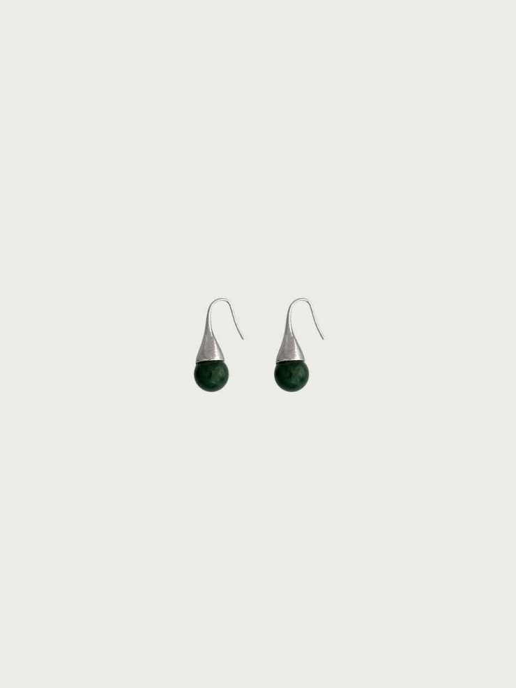 Silver Drip Hoops with Moss Agate