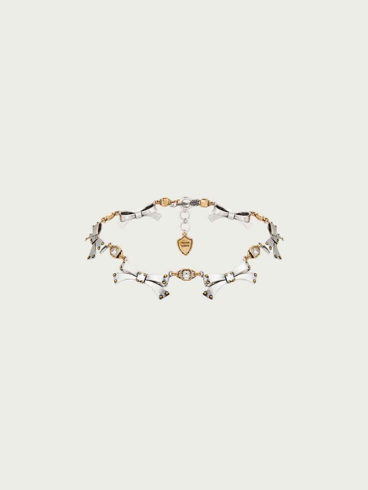 Vintage Silver Bow Zircon Choker