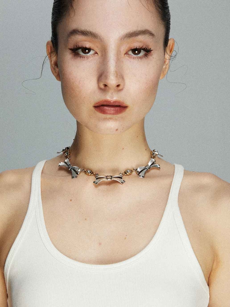 Vintage Silver Bow Zircon Choker