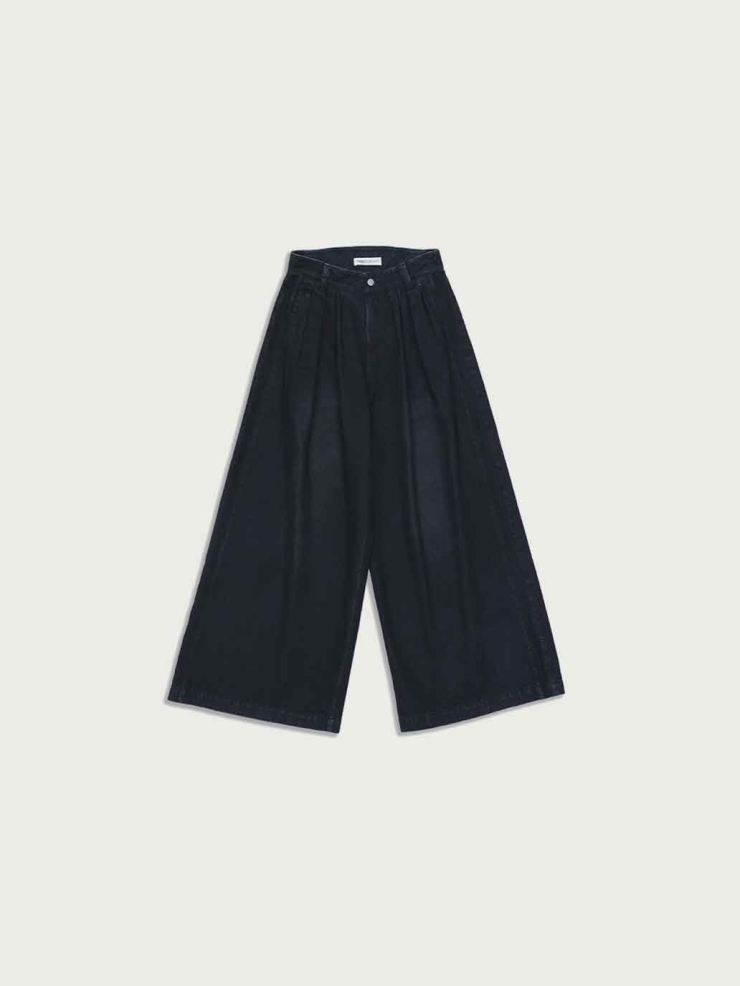 Dark Blue Pleats  Loose Jeans