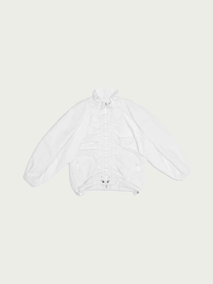 White Gathering Zip Sport Loose Jacket