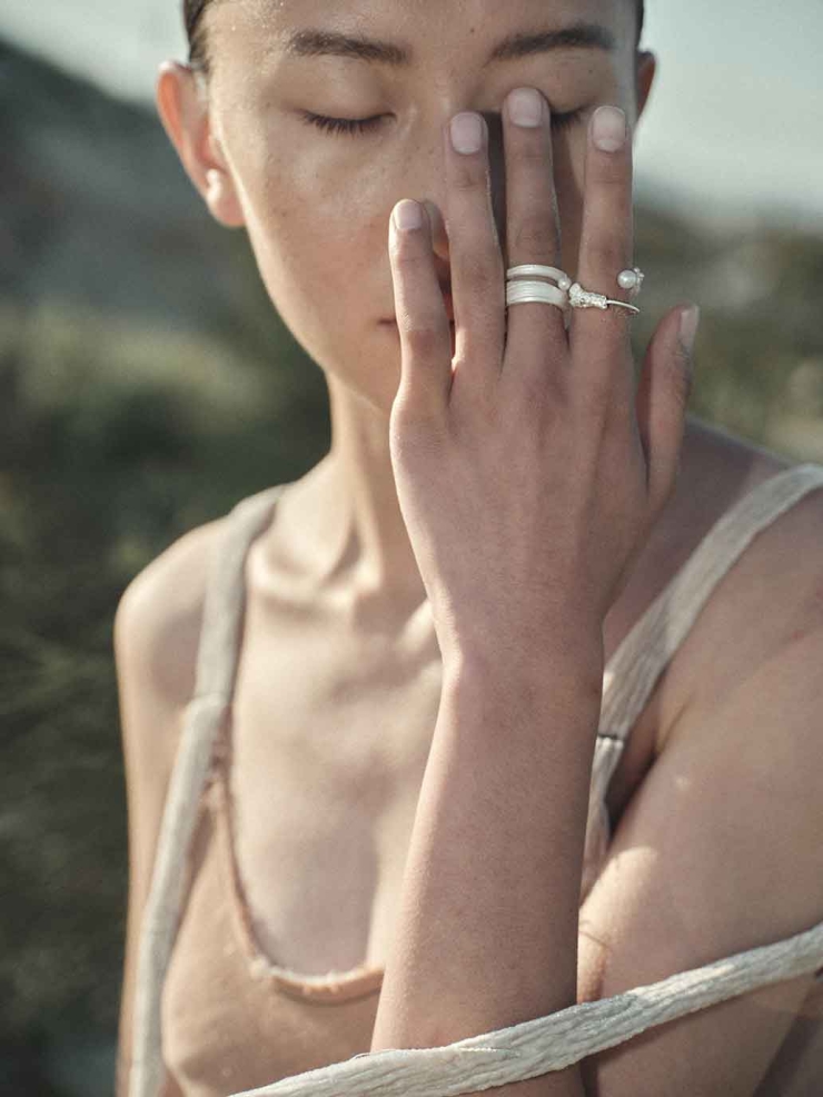Silver Wave Pearl Ring
