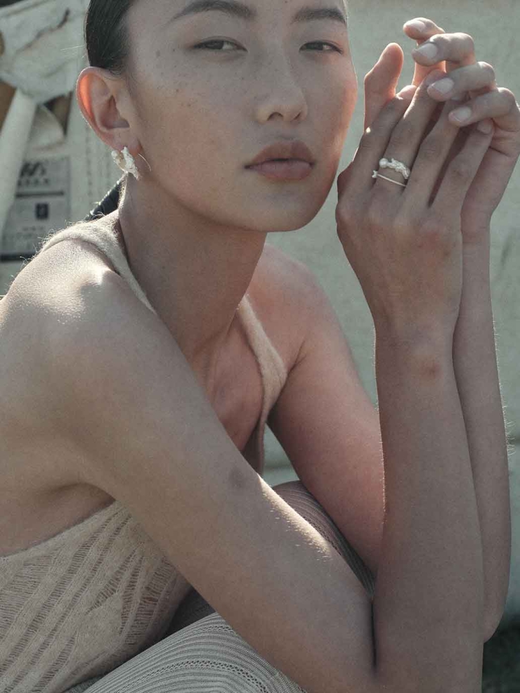 Silver Wave Pearl Ring