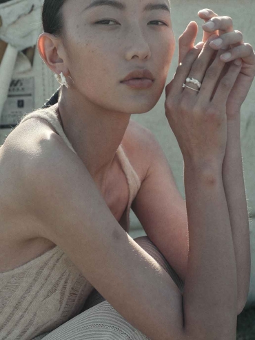 Silver Wave Pearl Ring