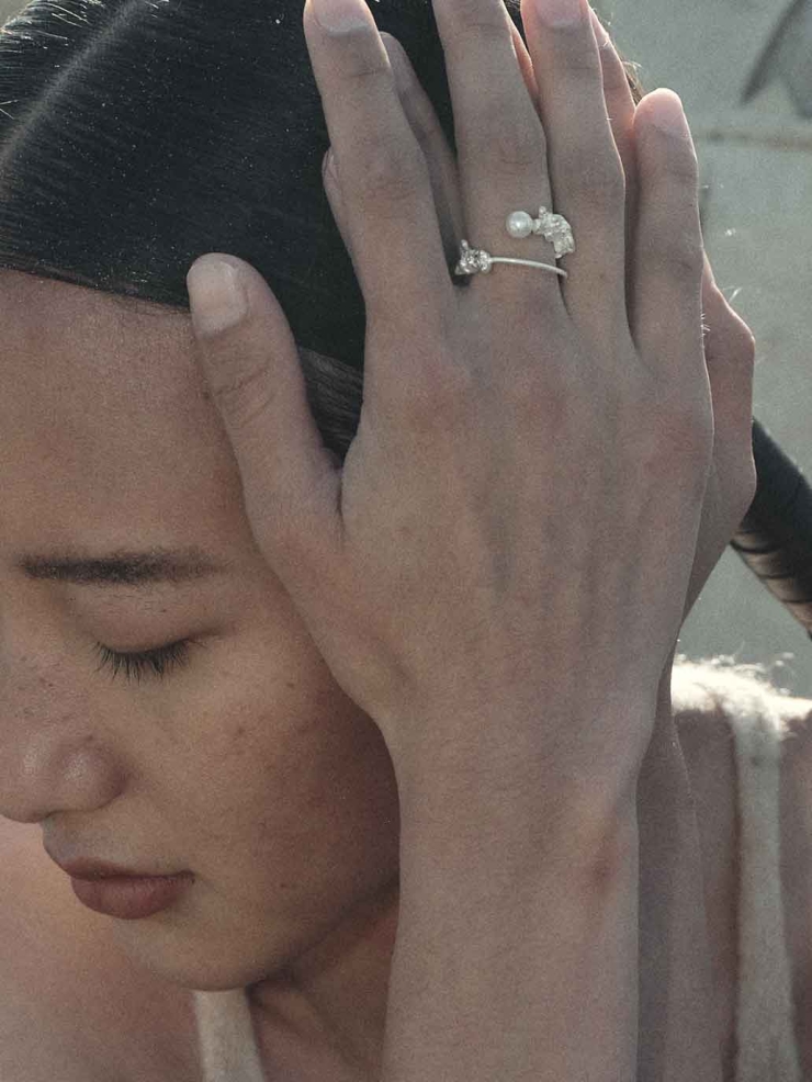 Silver Wave Pearl Ring