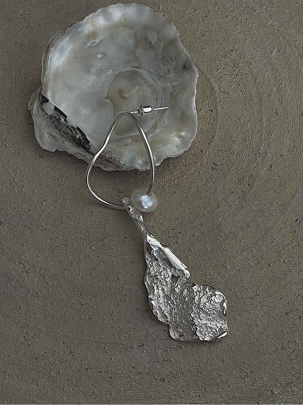 Silver Broken Shell Stud Earrings